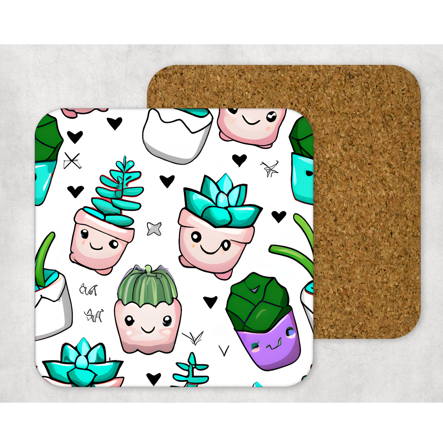 Beautifully Printed Kawaii Succulents Wooden Coasters for Stylish Home Décor