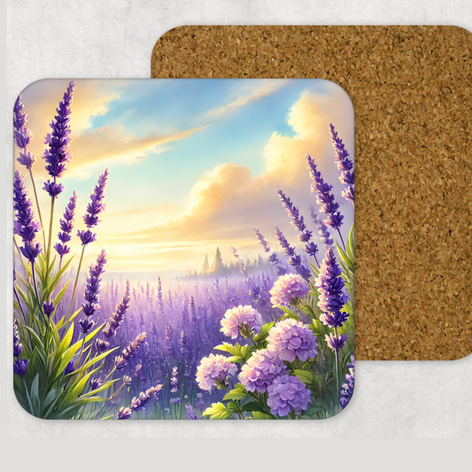 Lavender Field Wooden Square Coasters