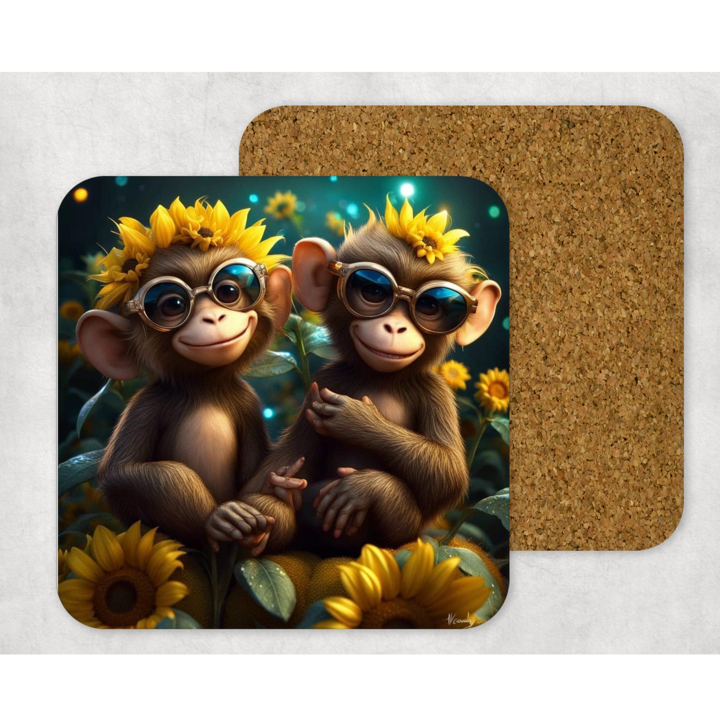 Beautifully Printed Monkeys Wooden Coasters for Stylish Home Décor