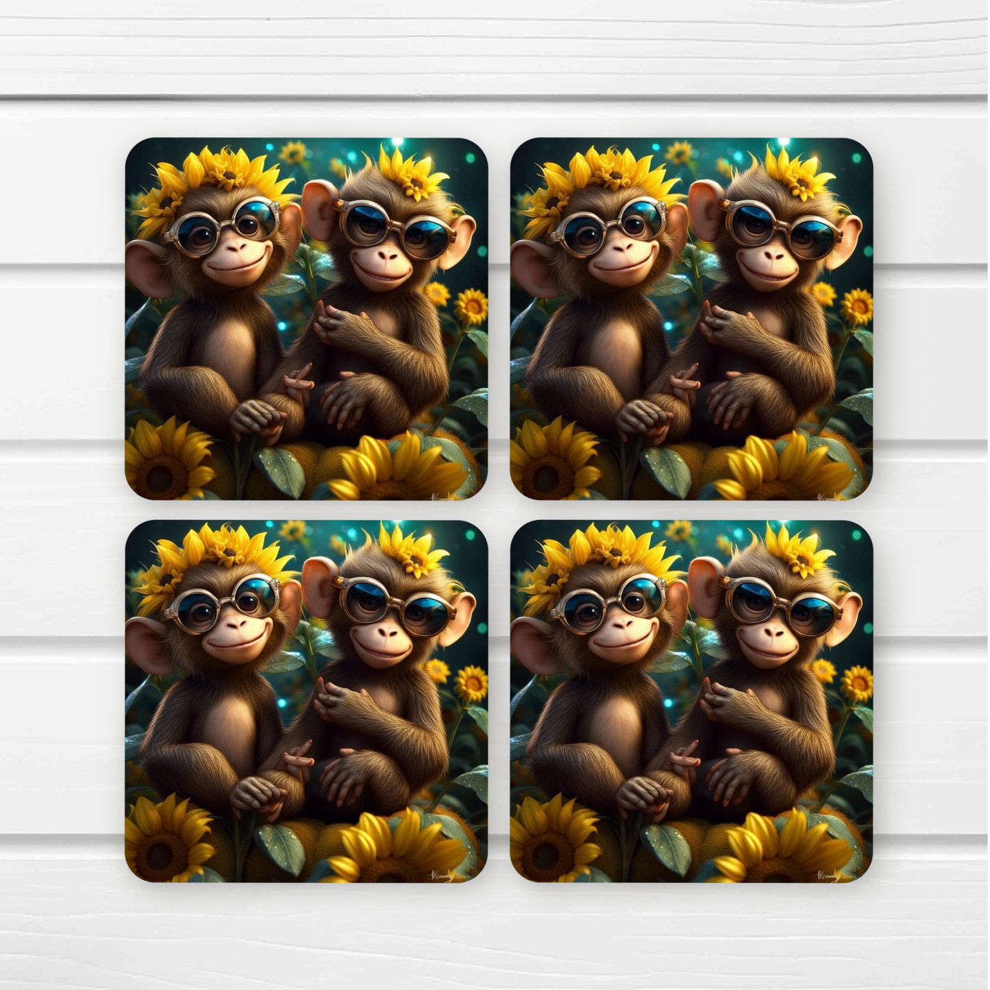 Beautifully Printed Monkeys Wooden Coasters for Stylish Home Décor