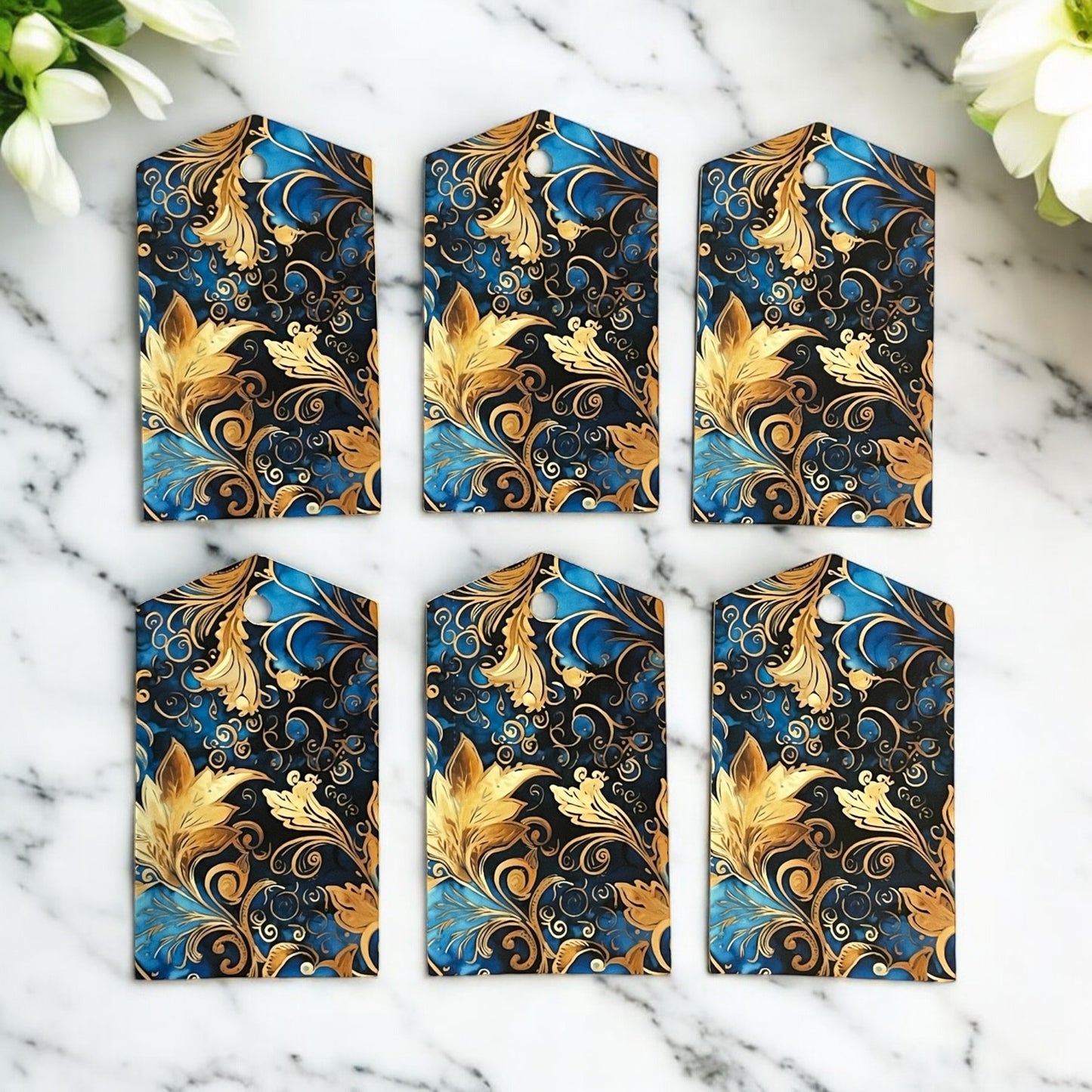 12 X Gold Floral Gift Tags, Gift Wrapping, Luggage Tags, Card Making
