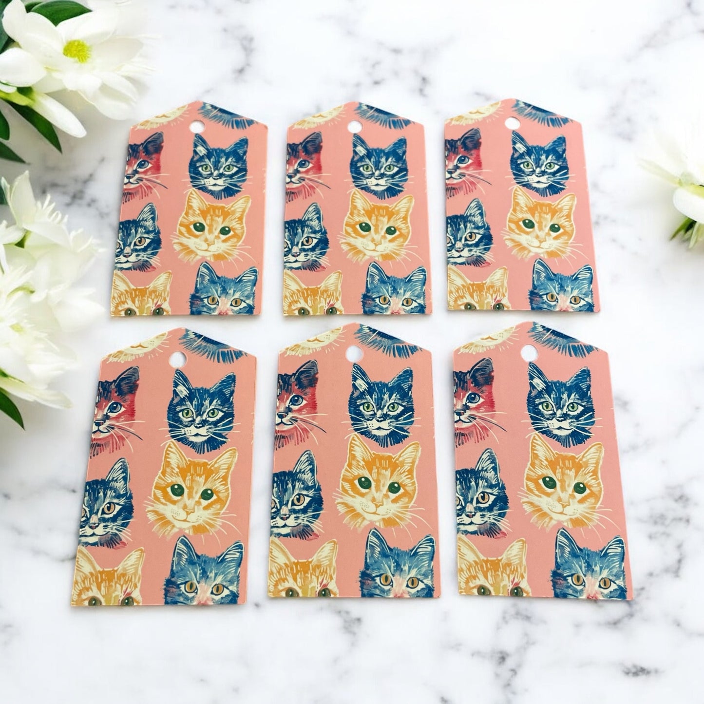 12 X Colourful Cats Gift Tags, Gift Wrapping, Luggage Tags, Card Making
