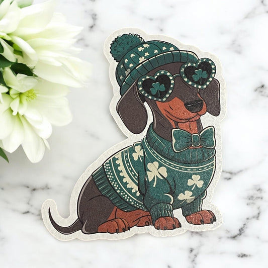 St Patricks Day Dachshund Vinyl Sticker ,Laptop, scrapbook, junk journal ,crafts, Water Bottle