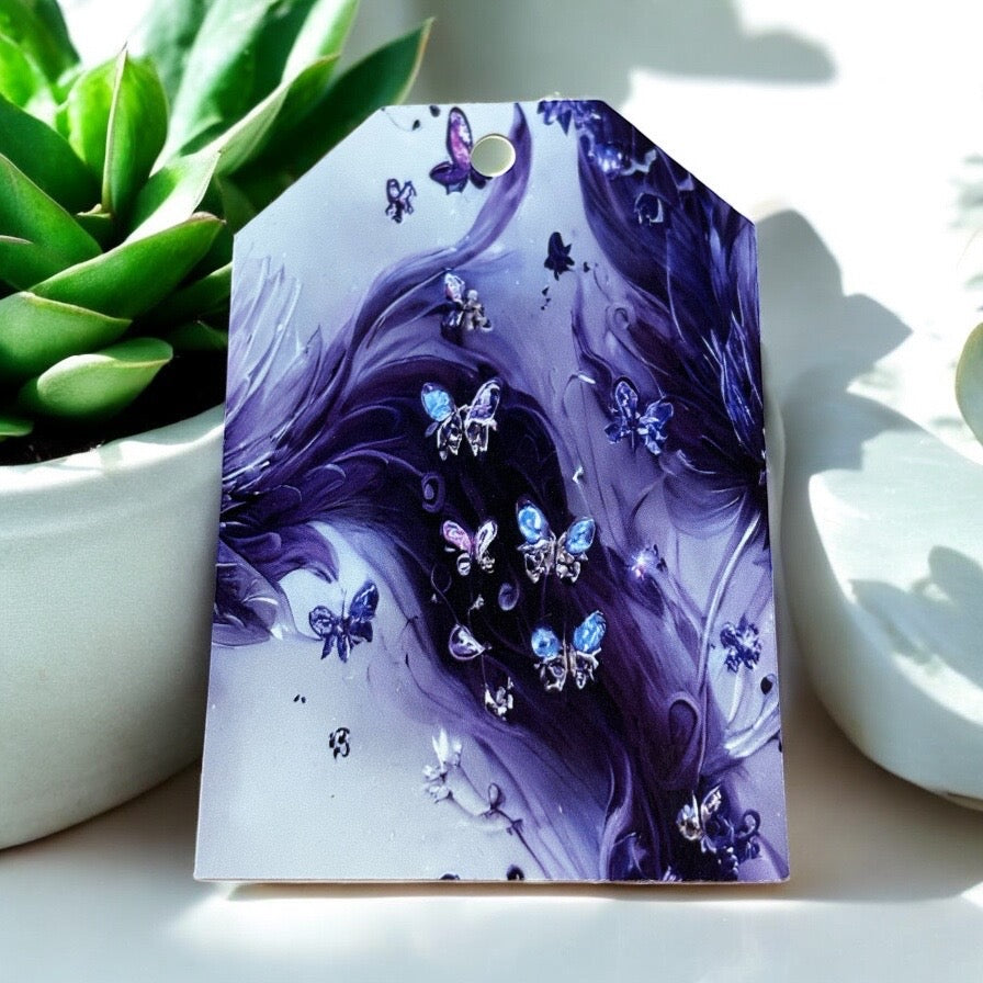 12 X Purple Floral Butterflies Gift Tags, Gift Wrapping, Luggage Tags, Card Making