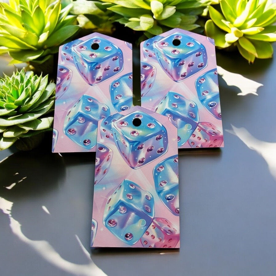 12 X Colourful Dice Gift Tags, Gift Wrapping, Luggage Tags, Card Making