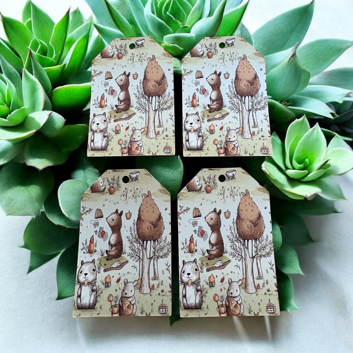 12 X Cartoon Animals Gift Tags, Gift Wrapping, Luggage Tags, Card Making