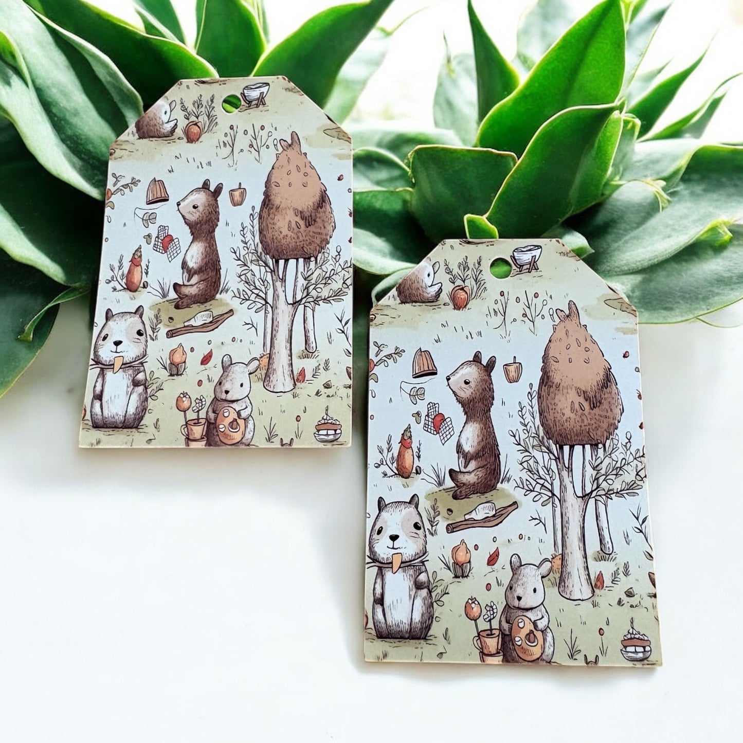 12 X Cartoon Animals Gift Tags, Gift Wrapping, Luggage Tags, Card Making