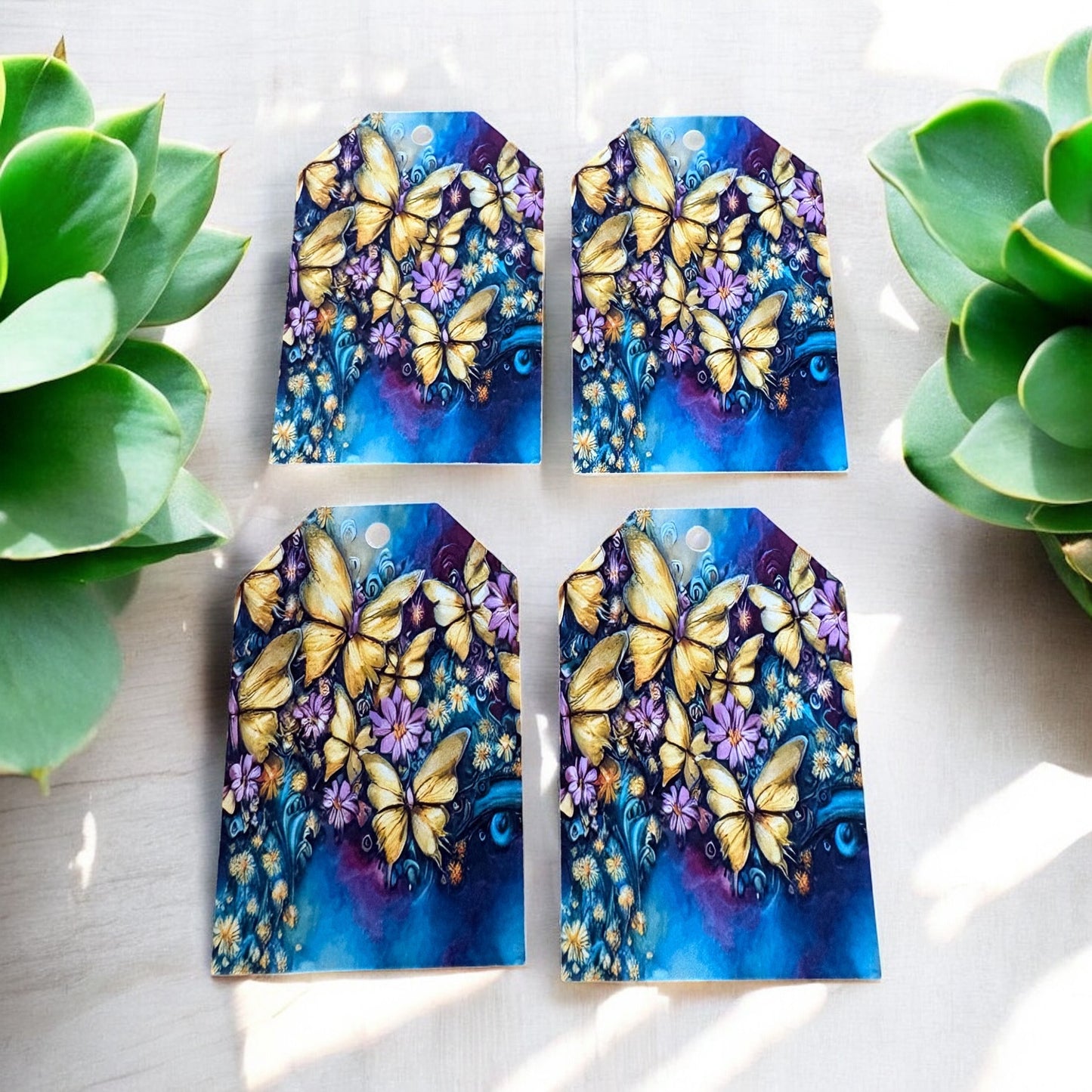 12 X Butterfly Flowers Gift Tags, Gift Wrapping, Luggage Tags, Card Making