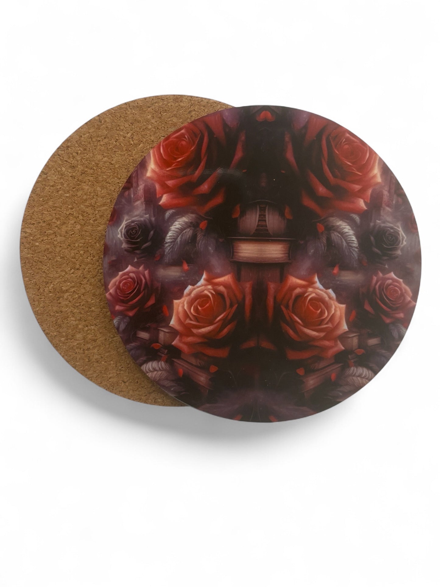 Printed Rose Covered Books Wooden Coasters for Stylish Home Décor