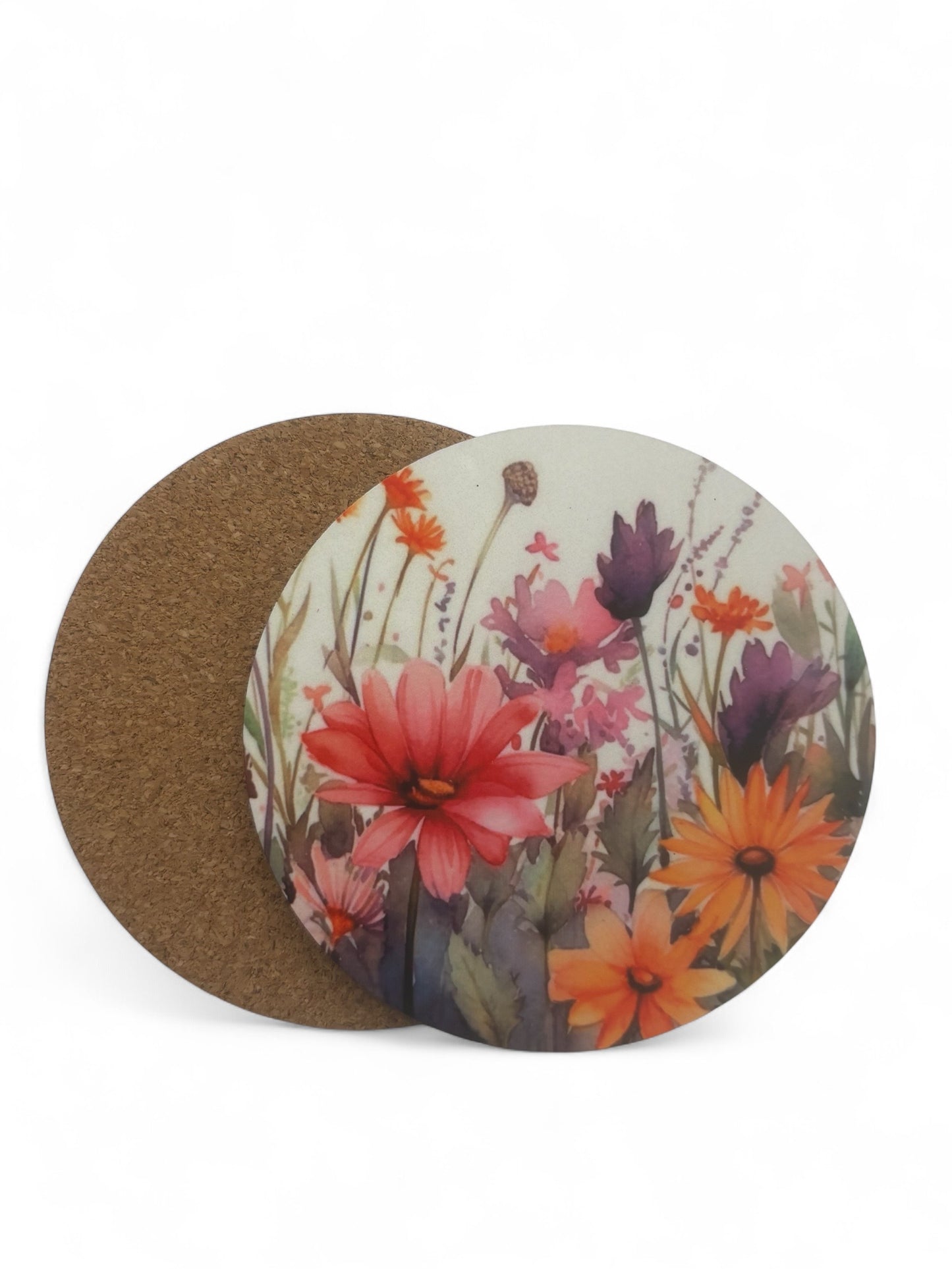 Printed Meadow Flowers Wooden Coasters for Stylish Home Décor
