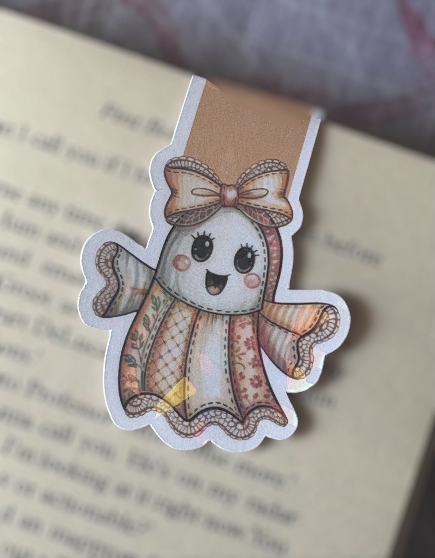 Holographic Patchwork Ghost Magnetic bookmark, Page Saver, Book Lover Gift