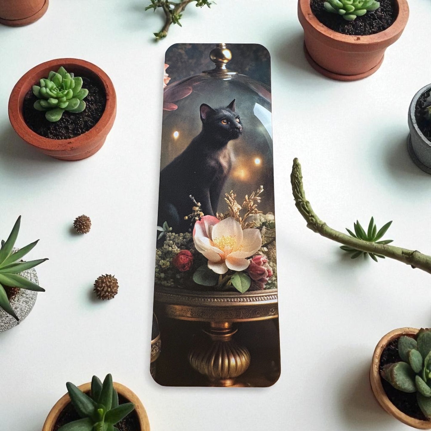 Lovely illustrated Cat In Bottle printed bookmark, Page Saver, Book Lover Gift