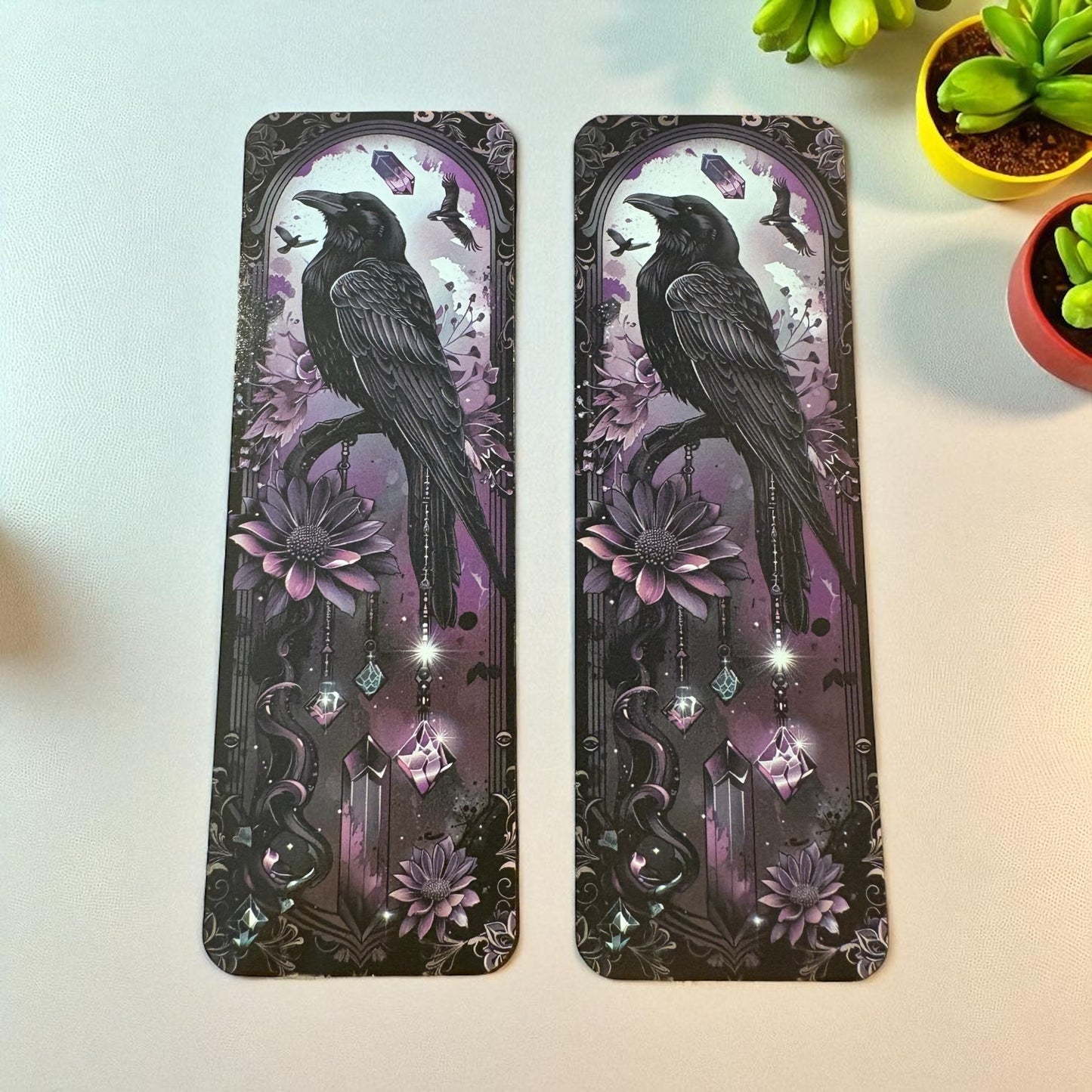 Lovely illustrated Purple Raven printed bookmark, Page Saver, Book Lover Gift