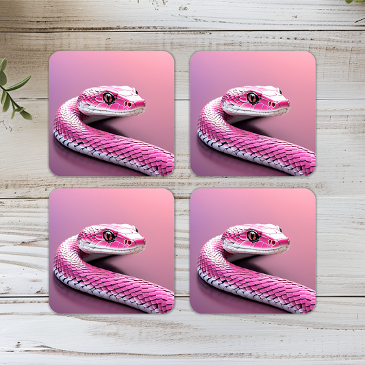 Pink Snake Wooden Square Coasters