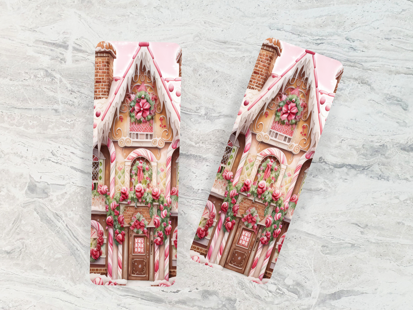 Lovely illustrated Pink Gingerbread House printed bookmark, Page Saver, Book Lover Gift