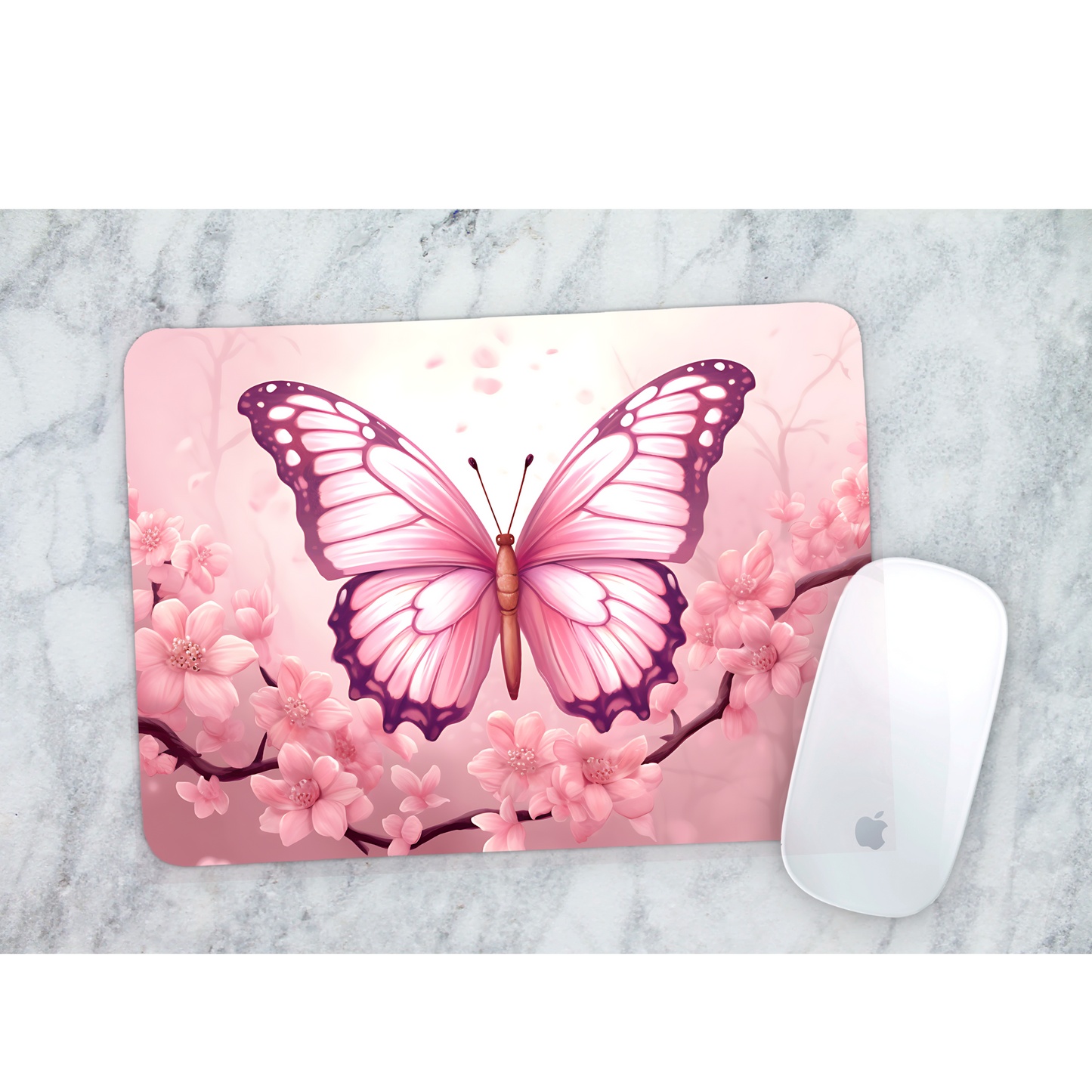 Premium Printed Anti-Slip Mouse Mat - Ultra Durable Pink Butterfly Design