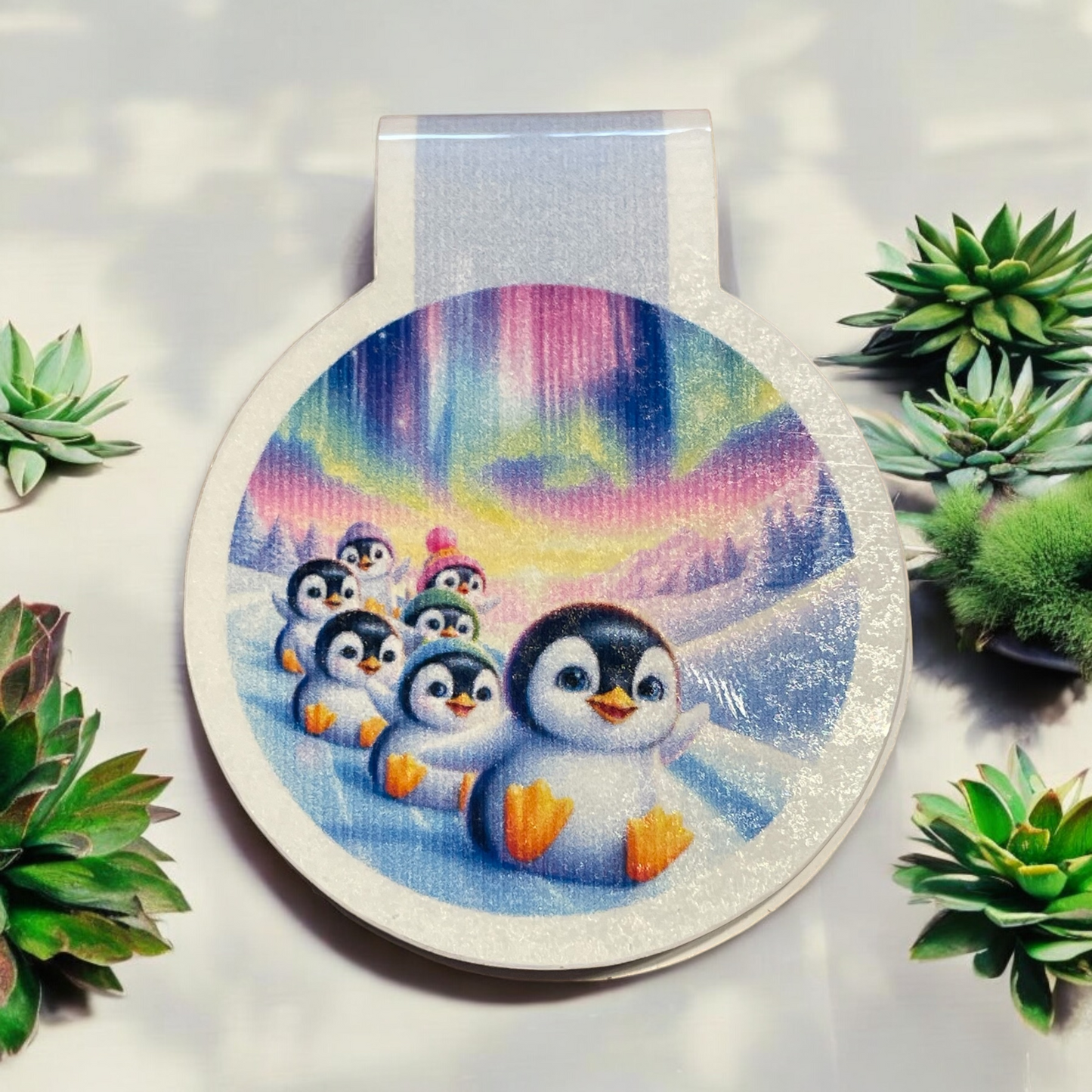 Lovely illustrated printed Playful Penguin Magnetic bookmark, Page Saver, Book Lover Gift