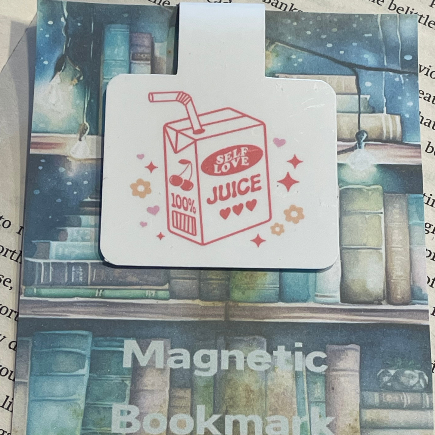 Lovely illustrated printed Self Love Juice Magnetic bookmark, Page Saver, Book Lover Gift,