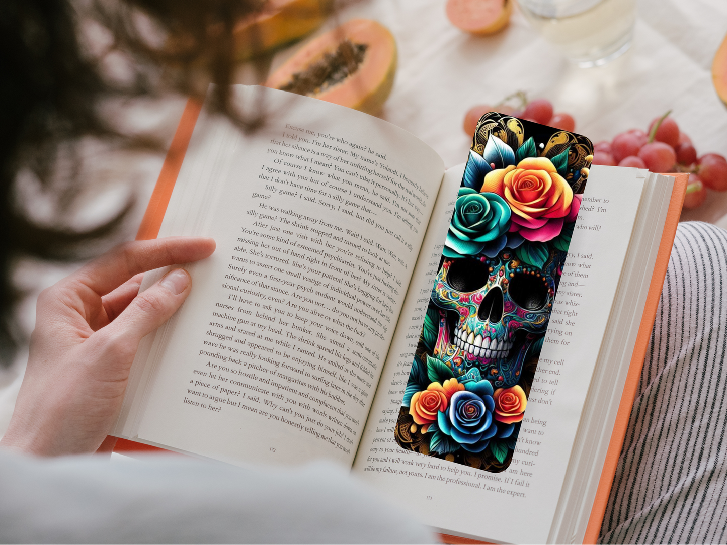 Lovely illustrated Skull and Roses printed bookmark, Page Saver, Book Lover Gift