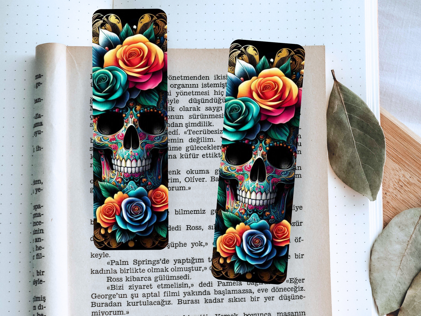 Lovely illustrated Skull and Roses printed bookmark, Page Saver, Book Lover Gift