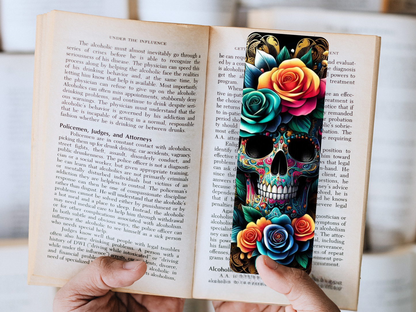 Lovely illustrated Skull and Roses printed bookmark, Page Saver, Book Lover Gift