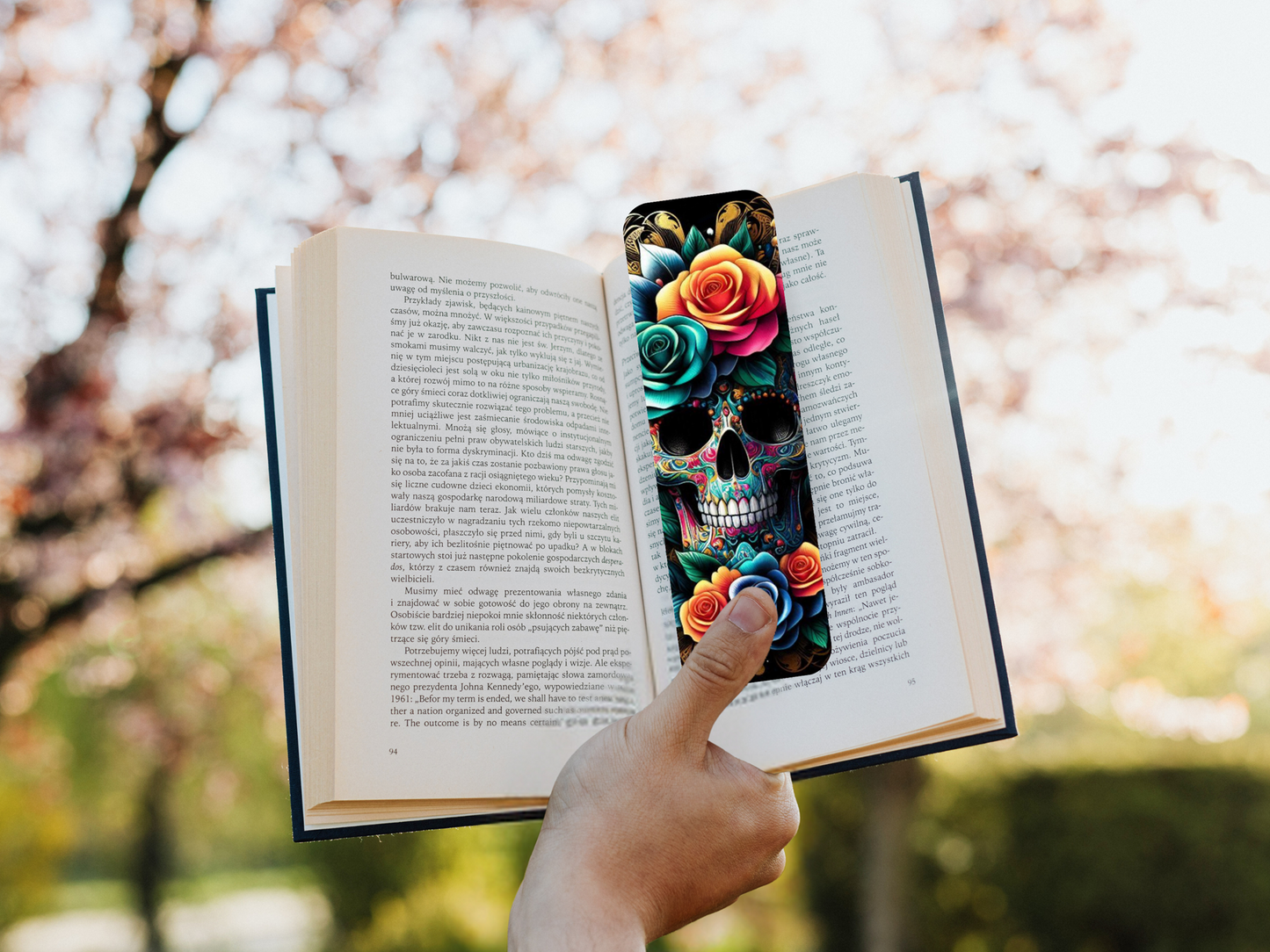 Lovely illustrated Skull and Roses printed bookmark, Page Saver, Book Lover Gift