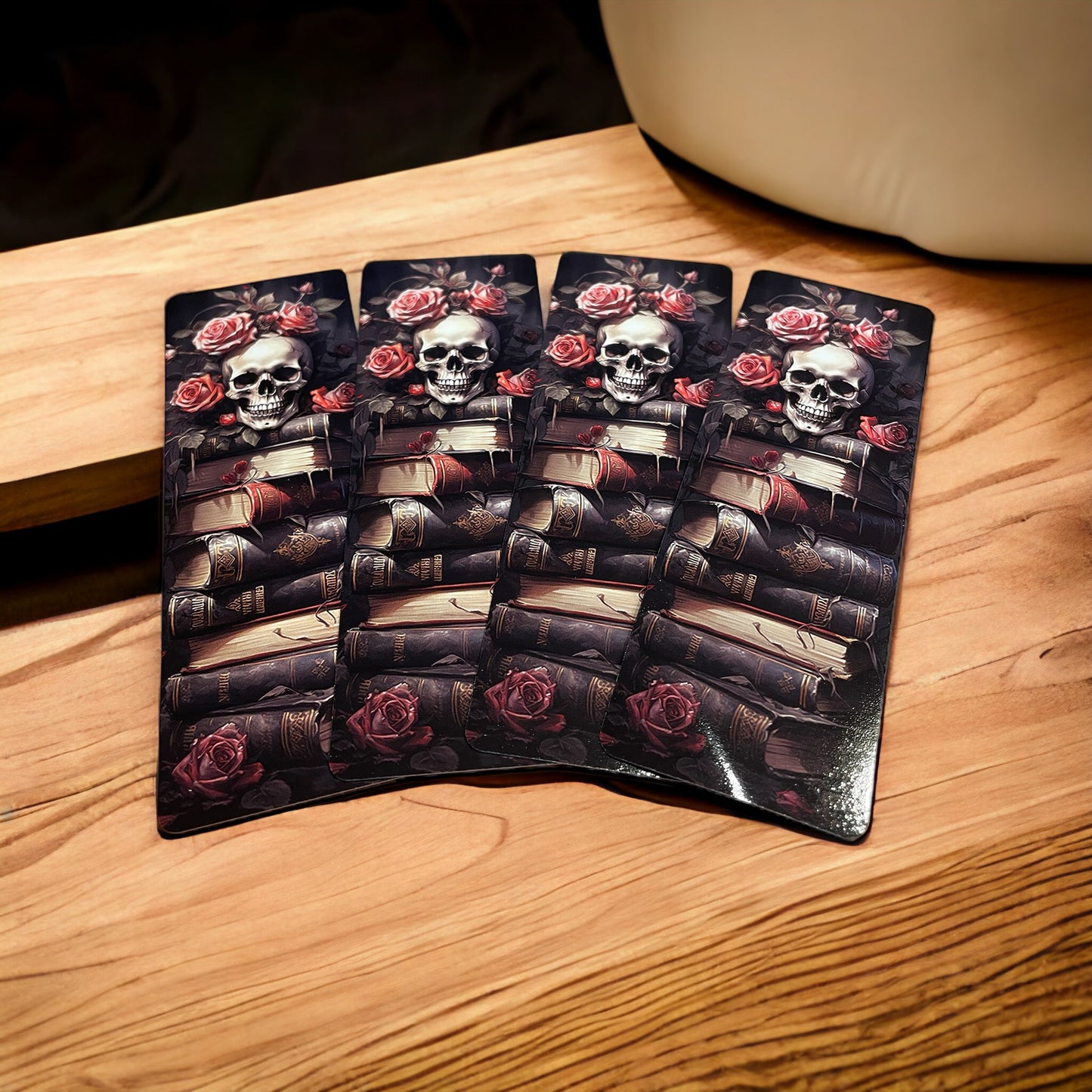 Lovely illustrated printed bookmark, Page Saver, Book Lover Gift, Skull on Books