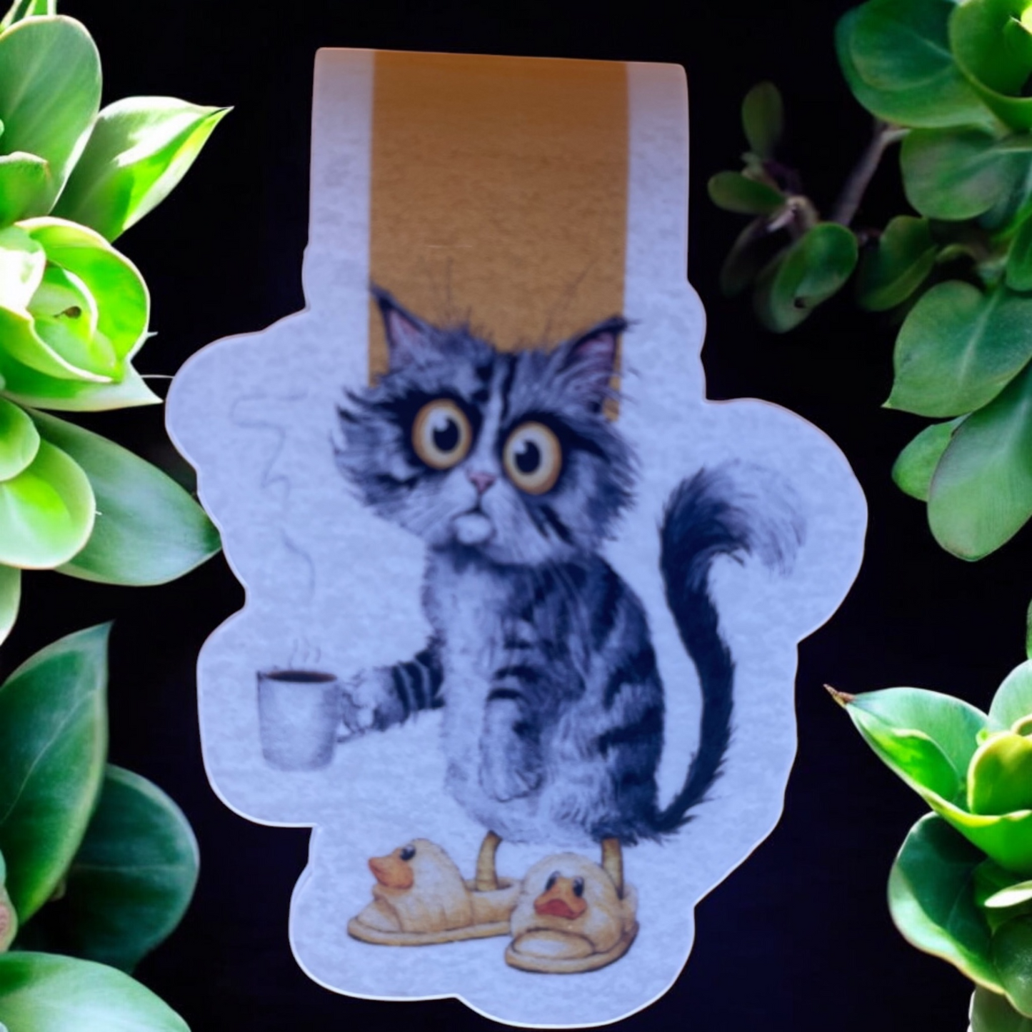 Lovely illustrated printed Tired Coffee Cat Magnetic bookmark, Page Saver, Book Lover Gift