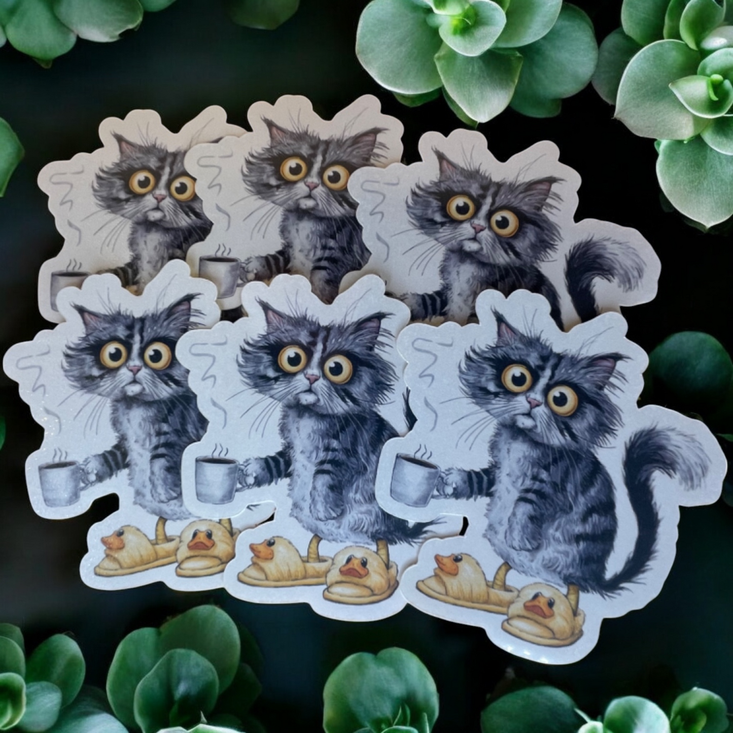 Tired Coffee Cat Vinyl Sticker ,Laptop, scrapbook, junk journal ,crafts, Water Bottle (Copy)