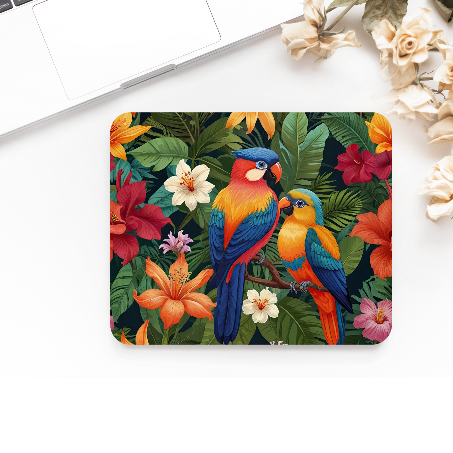 Printed Anti-Slip Mouse Mat Pad - Tropical Birds Design