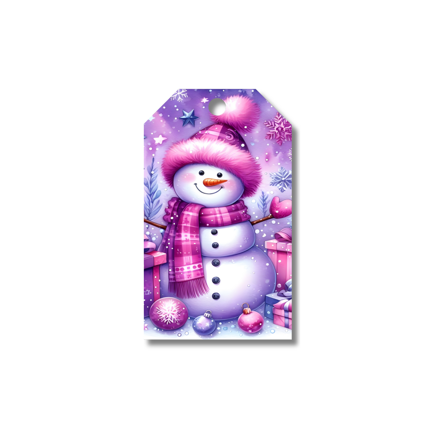 12 X Pink Snowman Gift Tags, Gift Wrapping, Luggage Tags, Card Making