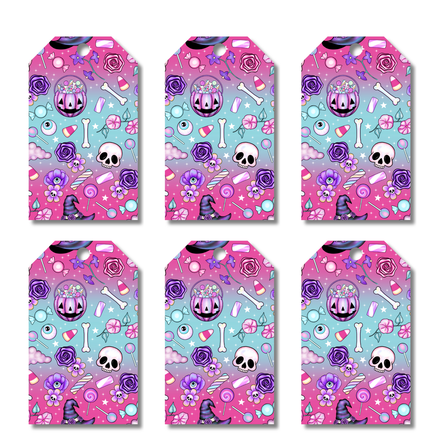 12 X Pink Halloween Gift Tags, Gift Wrapping, Luggage Tags, Card Making