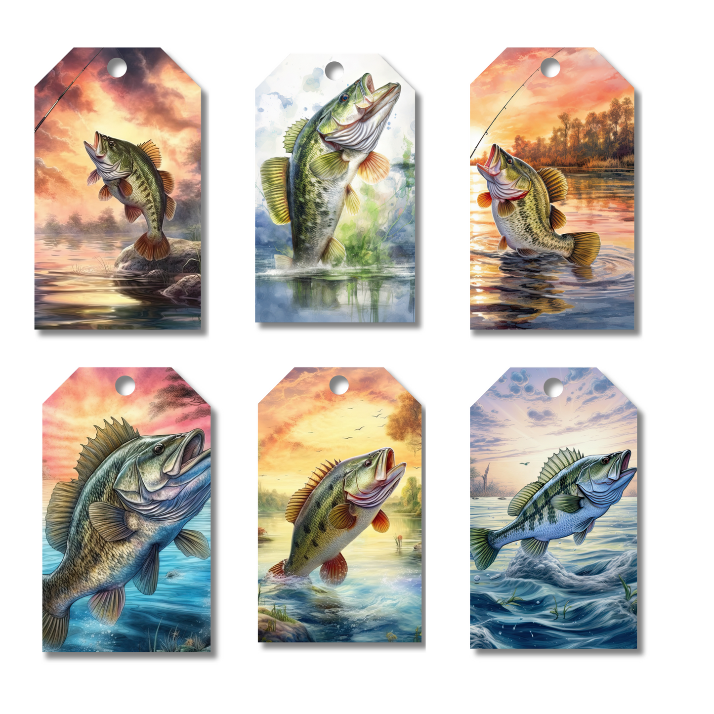 12 X Fishing Gift Tags, Gift Wrapping, Luggage Tags, Card Making