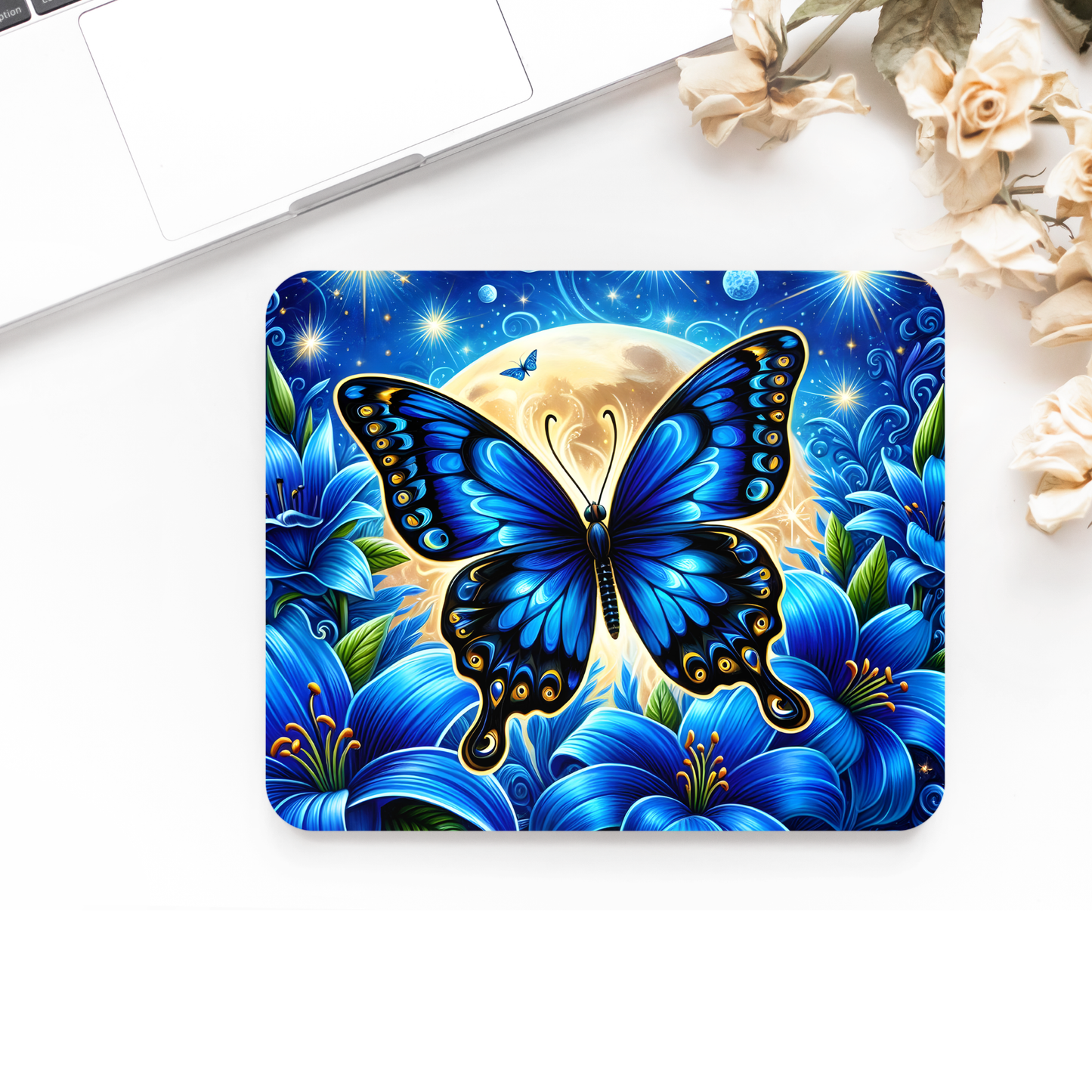 Blue Butterfly Anti - Slip desk mouse mat. Laptop, Office, Ipad, PC,