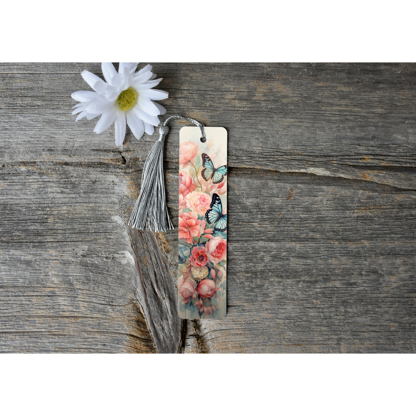 Vintage Butterflies Aluminium Bookmark with Tassel - Stylish Metal Page Marker for Books and Journals