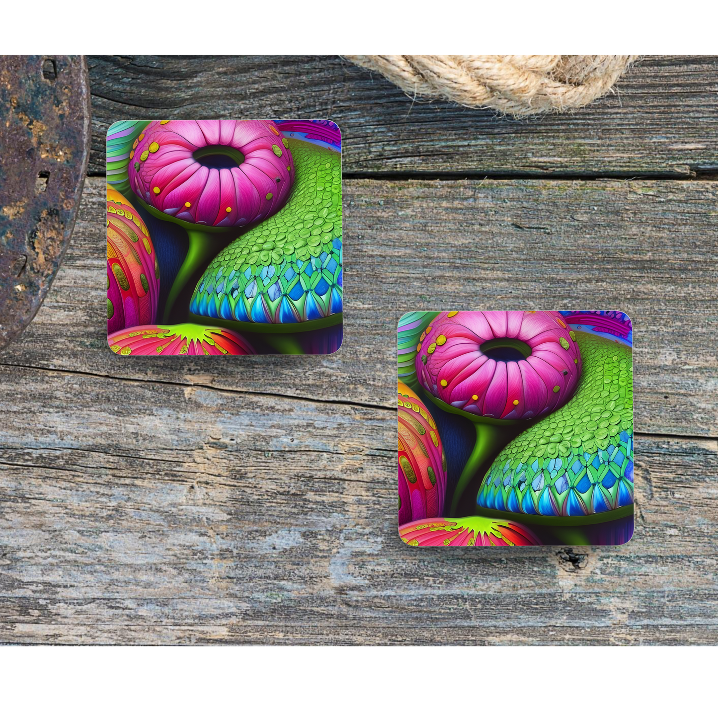 Beautifully Printed Whimsy Flowers Wooden Coasters for Stylish Home Décor