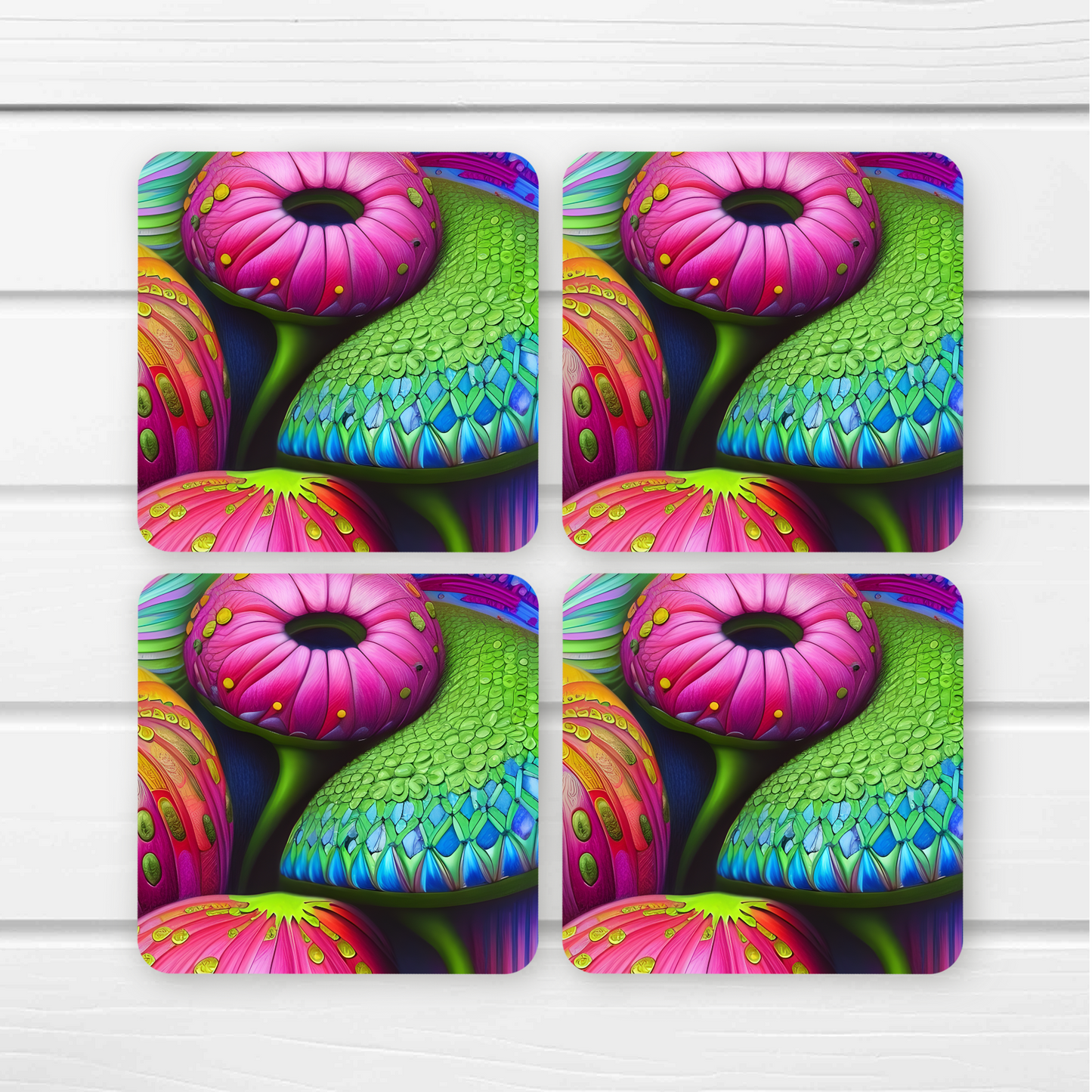 Beautifully Printed Whimsy Flowers Wooden Coasters for Stylish Home Décor