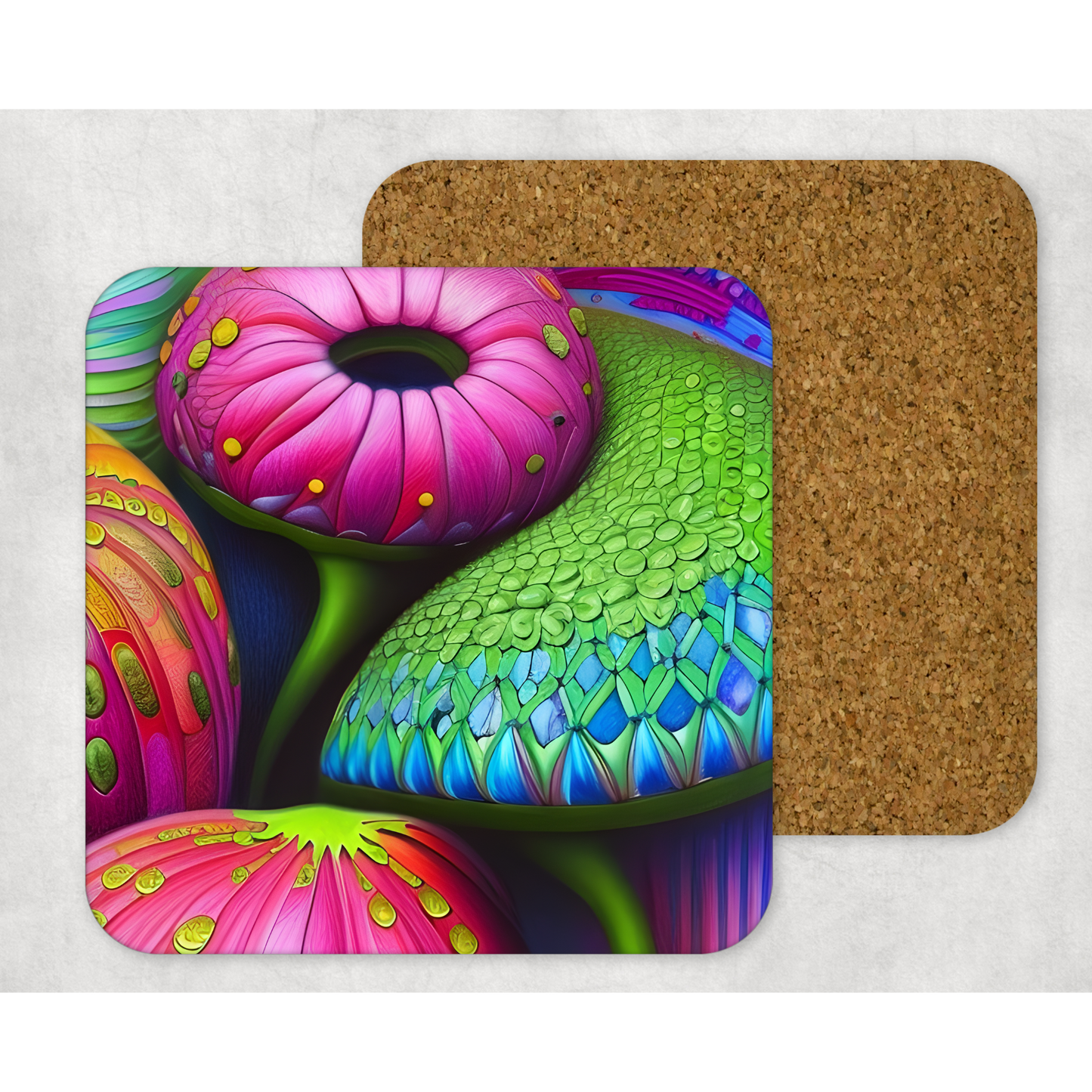 Beautifully Printed Whimsy Flowers Wooden Coasters for Stylish Home Décor