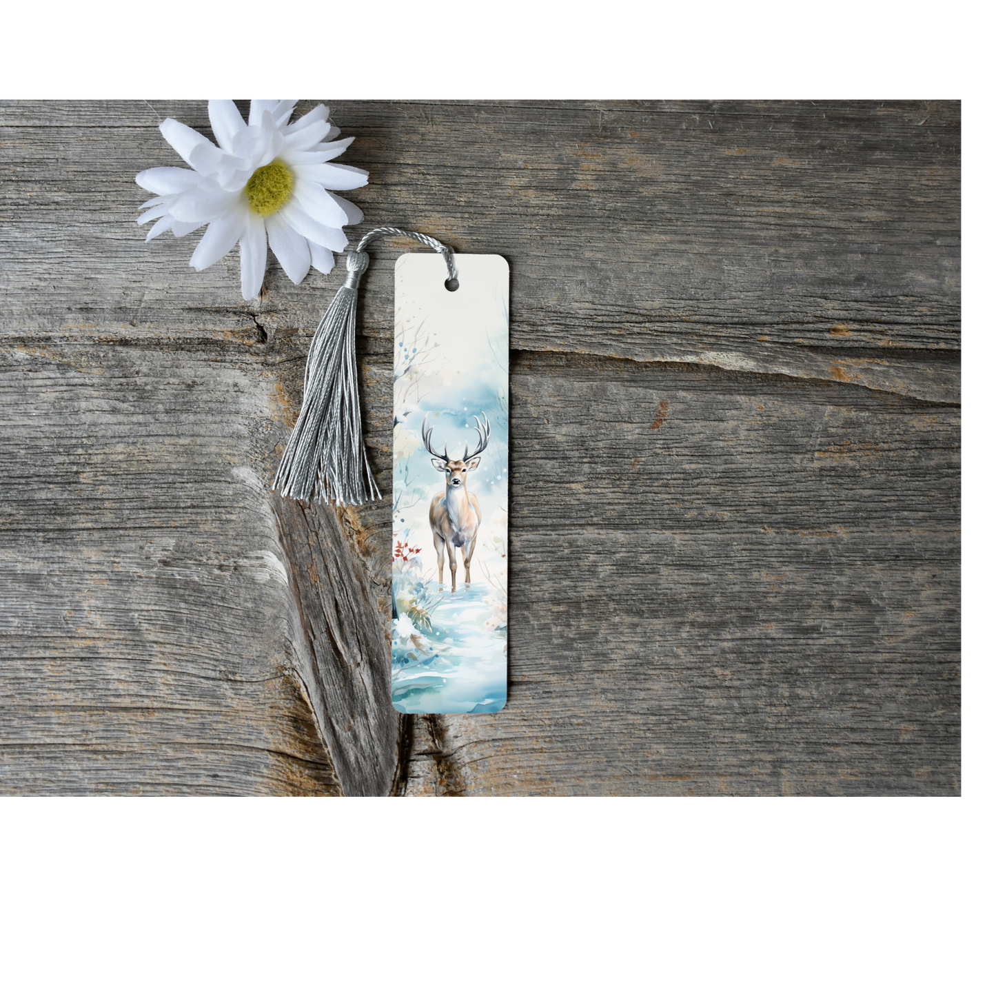 Winter Reindeer Aluminium Bookmark with Tassel - Stylish Metal Page Marker for Books and Journals