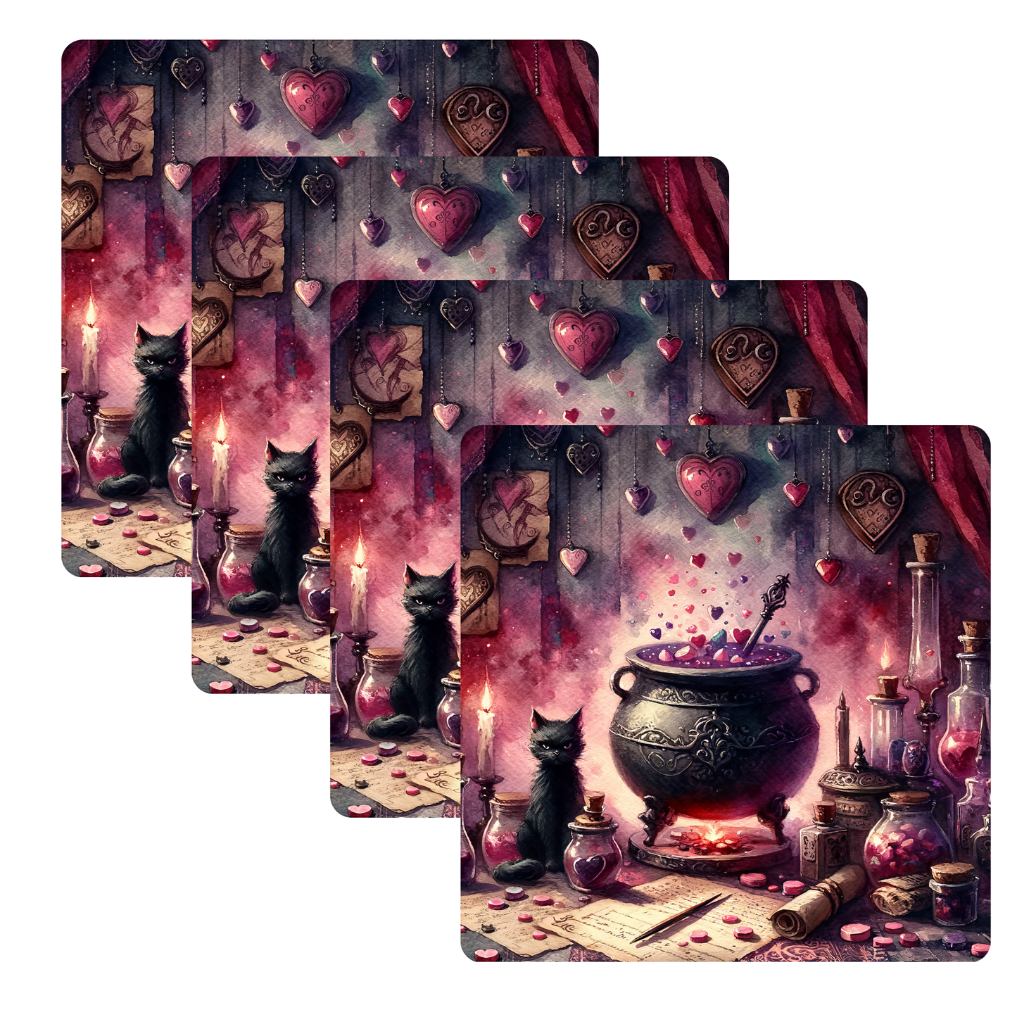 Beautifully Printed Witchy Love Wooden Coasters for Stylish Home Décor