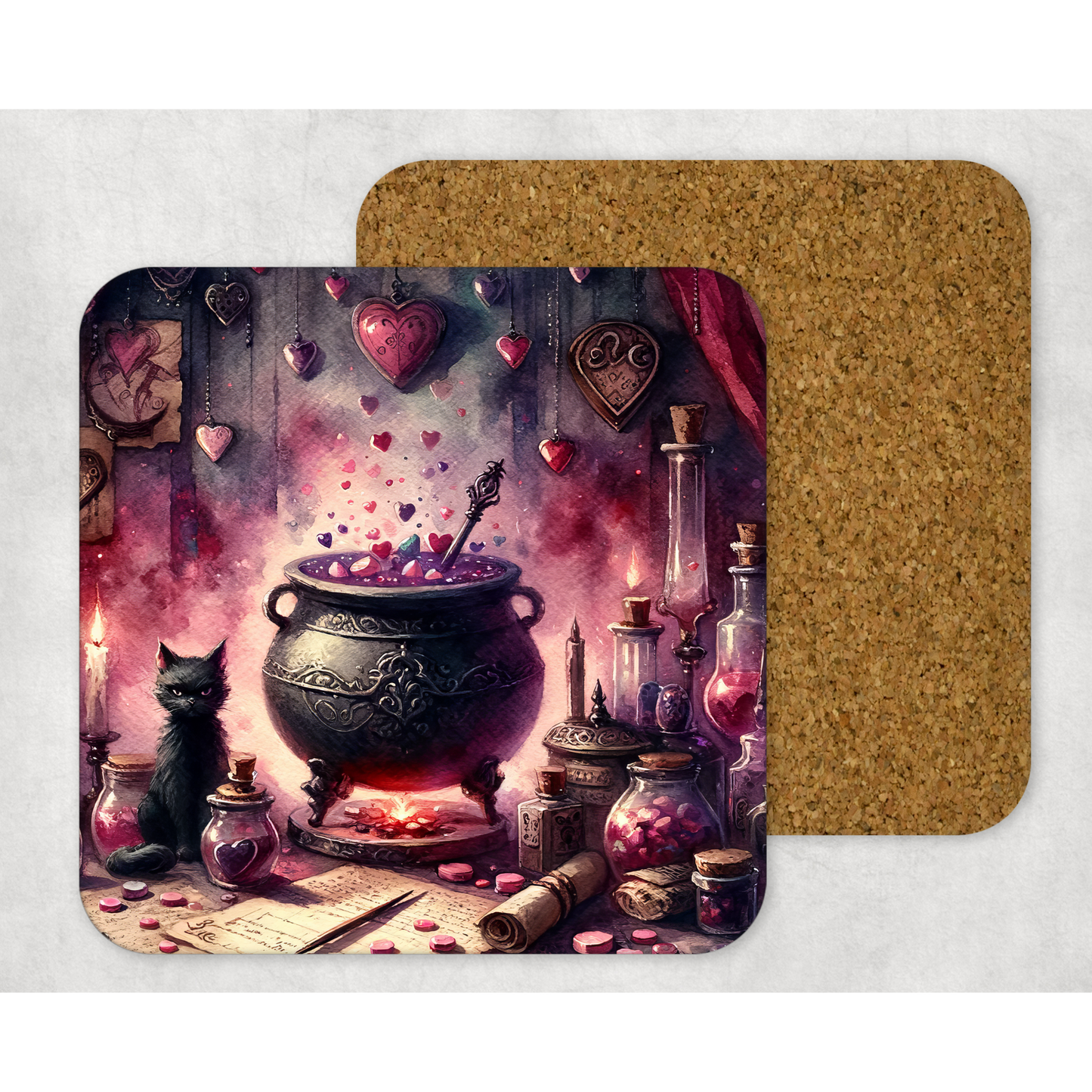 Beautifully Printed Witchy Love Wooden Coasters for Stylish Home Décor