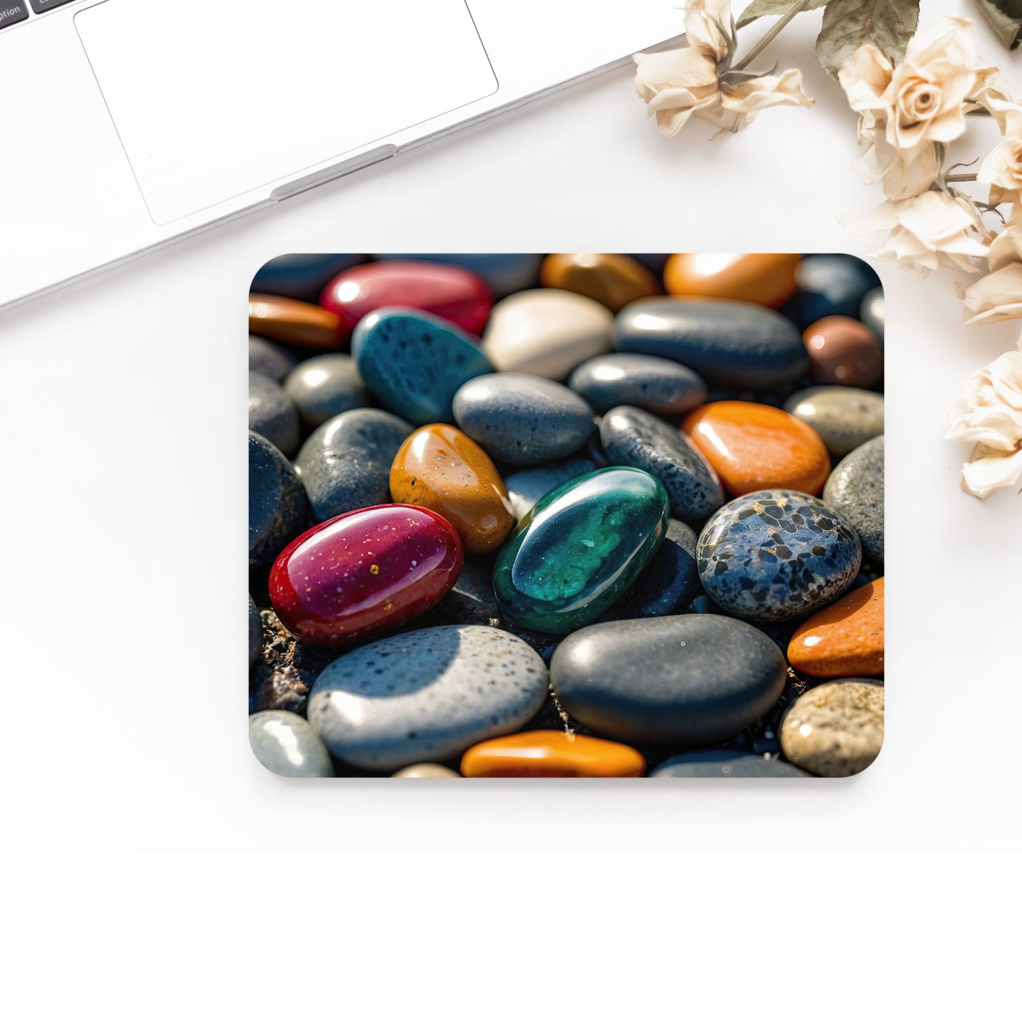 Printed Anti-Slip Mouse Mat Pad - Colourful Stones Design