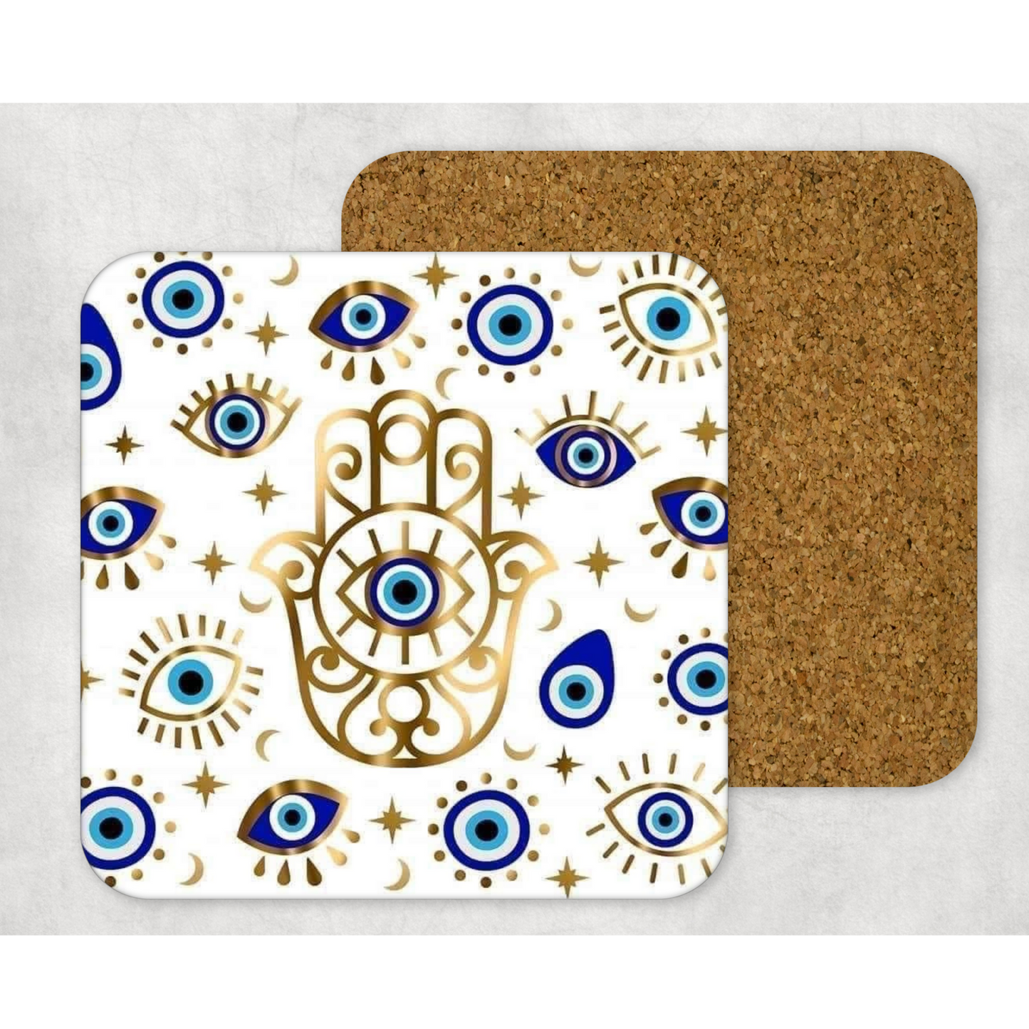 Beautifully Printed Evil Eye Wooden Coasters for Stylish Home Décor