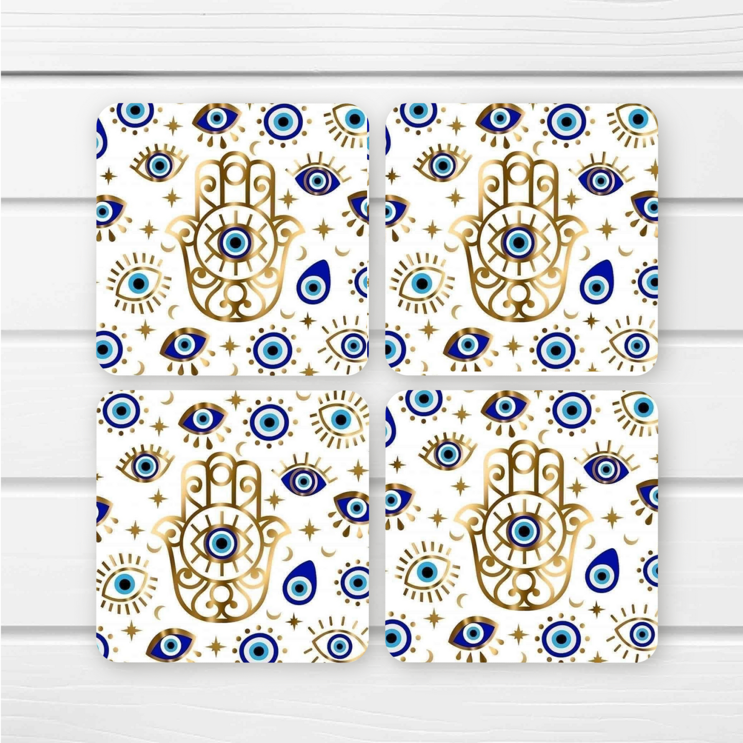Beautifully Printed Evil Eye Wooden Coasters for Stylish Home Décor