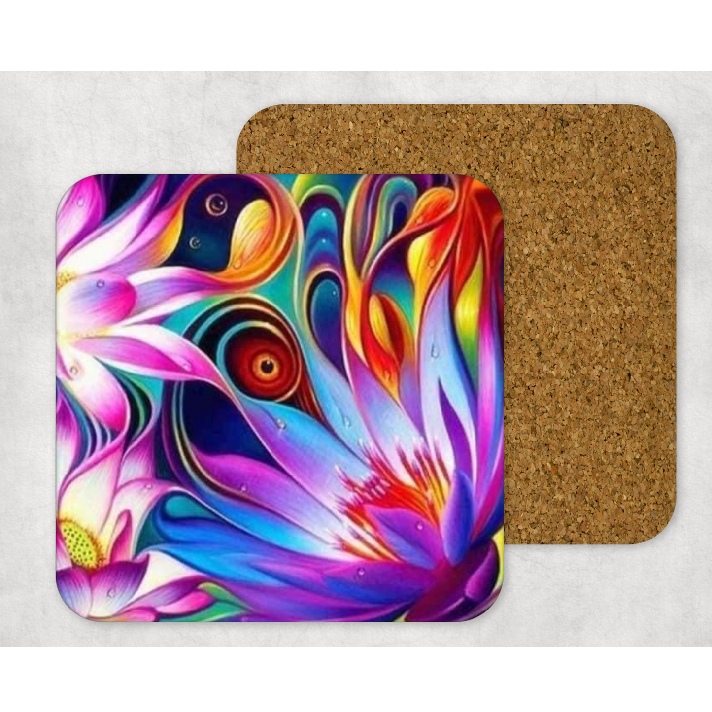 Beautifully Printed Psychedelic Flowers Wooden Coasters for Stylish Home Décor