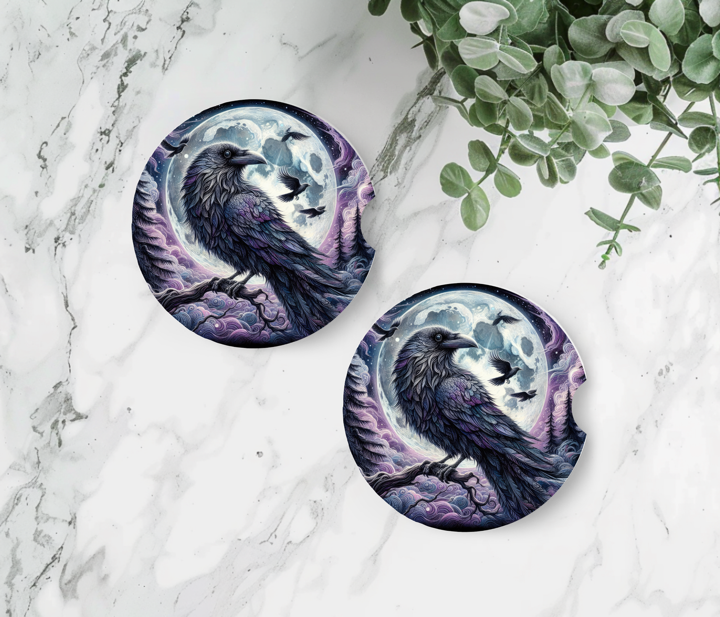 Premium Neoprene Black Raven Car Coasters | Drink Holders for Your Car Console - Set of 2 (Copy)