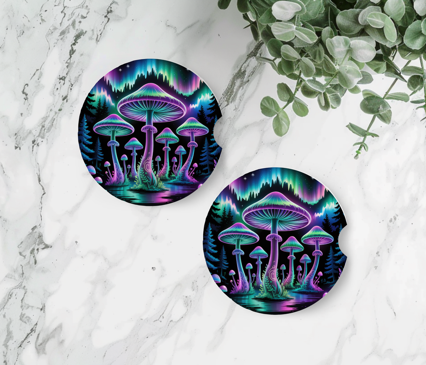 Premium Neoprene Neon Mushrooms Car Coasters | Drink Holders for Your Car Console - Set of 2 (Copy) (Copy) (Copy) (Copy) (Copy)