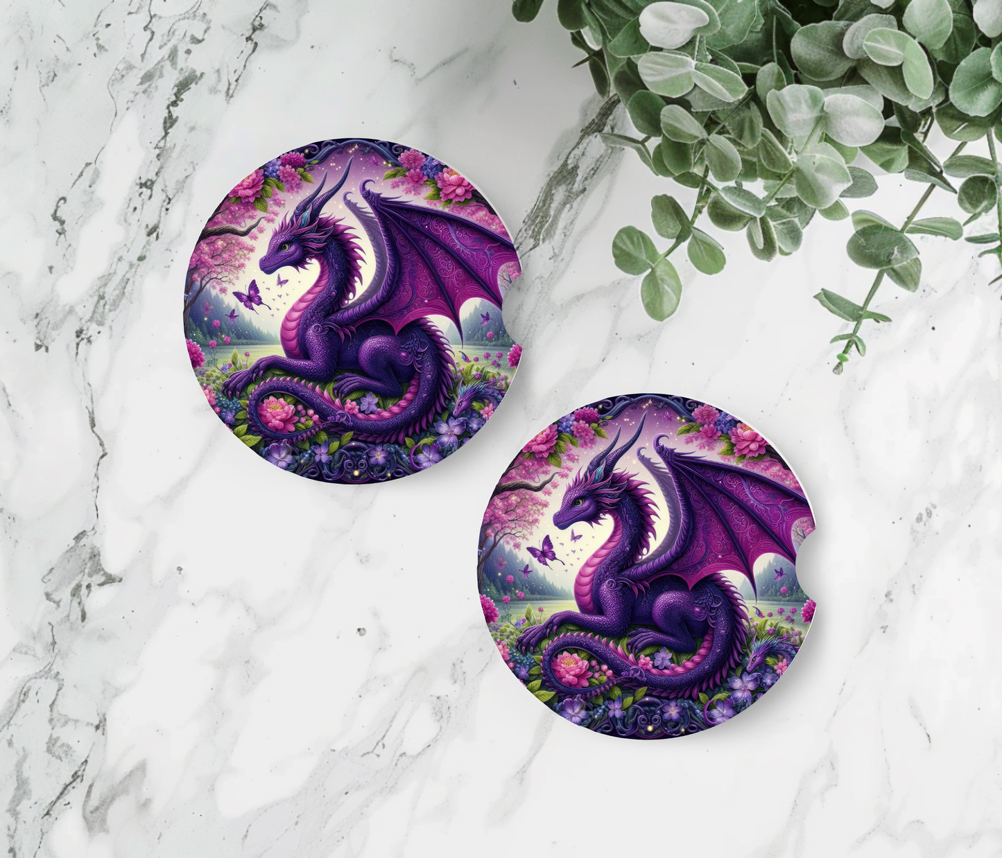Premium Neoprene Purple Dragon Car Coasters | Drink Holders for Your Car Console - Set of 2 (Copy) (Copy) (Copy)
