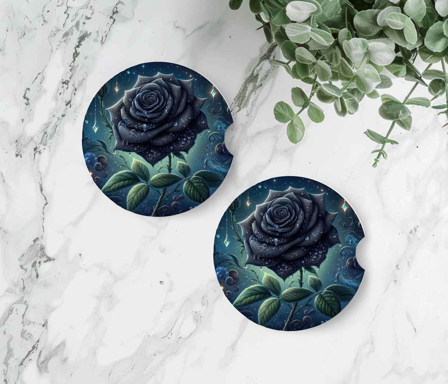 Premium Neoprene Black Rose Car Coasters | Drink Holders for Your Car Console - Set of 2 (Copy) (Copy)
