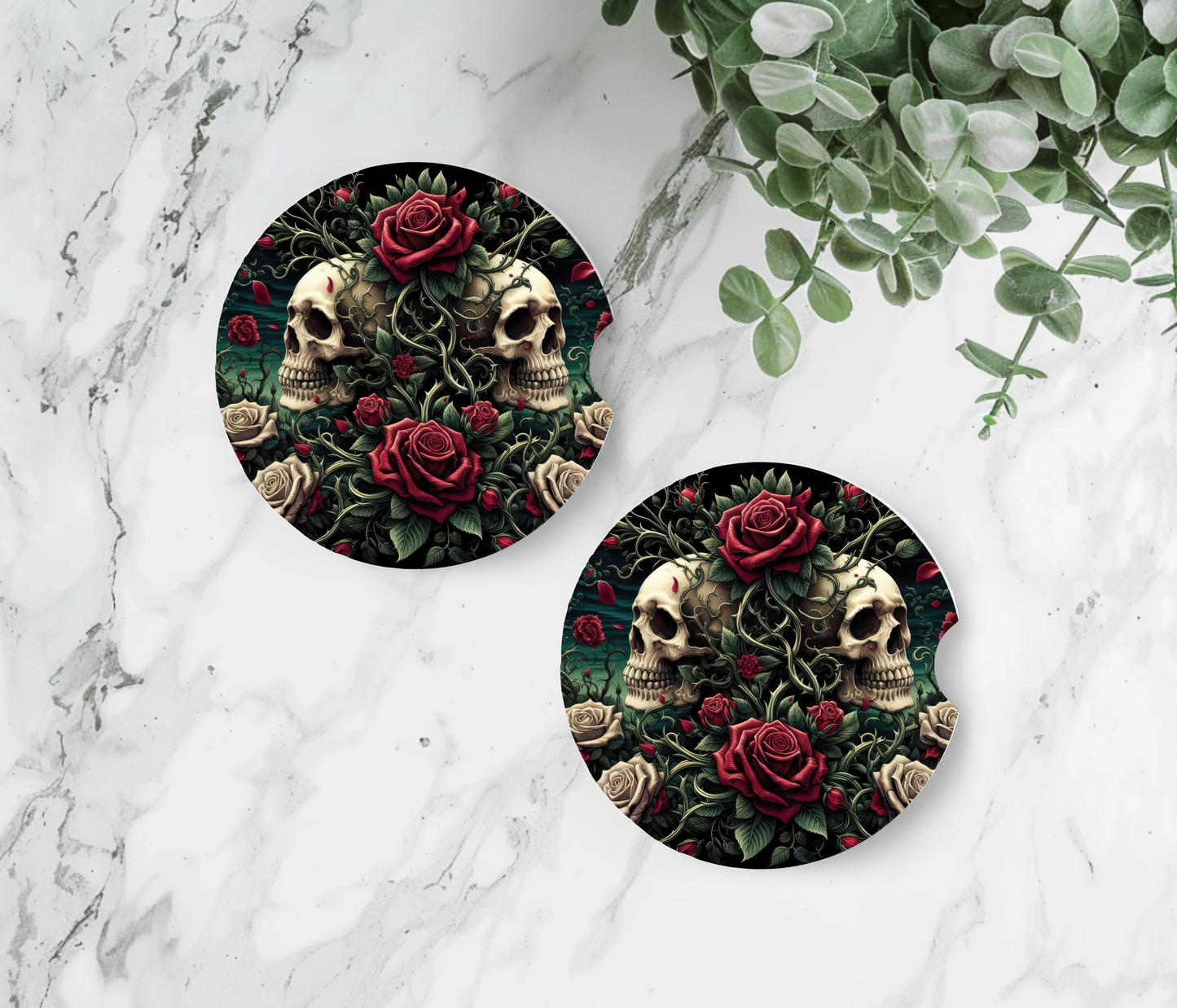 Premium Neoprene Skull & Roses Car Coasters | Drink Holders for Your Car Console - Set of 2 (Copy) (Copy) (Copy) (Copy)